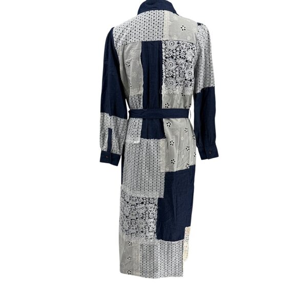Gabby Isabella Womens Long Patchwork Denim & Lace Dress Blue & White Size S - Picture 2 of 14